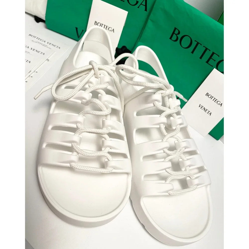Bottega Veneta Men's 667220 White Lace-up open sandals shoe, sz 41
